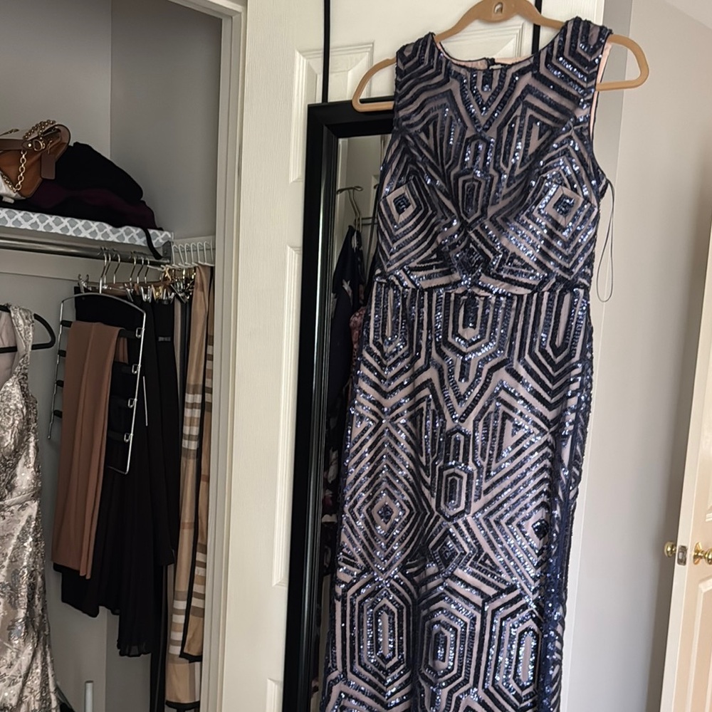 Vince Camuto Blue and Silver Sequin Maxi Dress